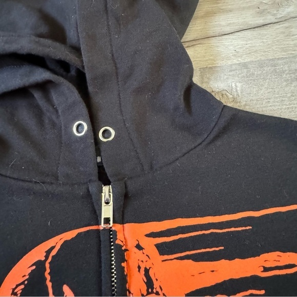 Black and orange skeleton zip up hoodie 00s grunge style y2k skull pile men’s M - Picture 5 of 6
